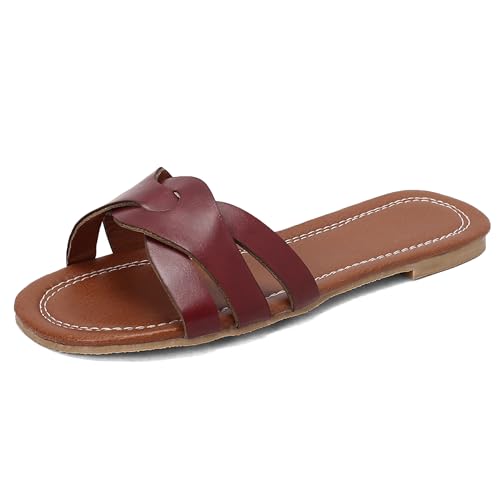 LarDorLin Strand Pantoffeln Damen Draußen Flip Flops Offene Zeh Hausschuhe Pantoffeln Leisure Sommer Sandales Komfort Outdooe Mule Rot Gr 36.5 EU (37 CN) von LarDorLin
