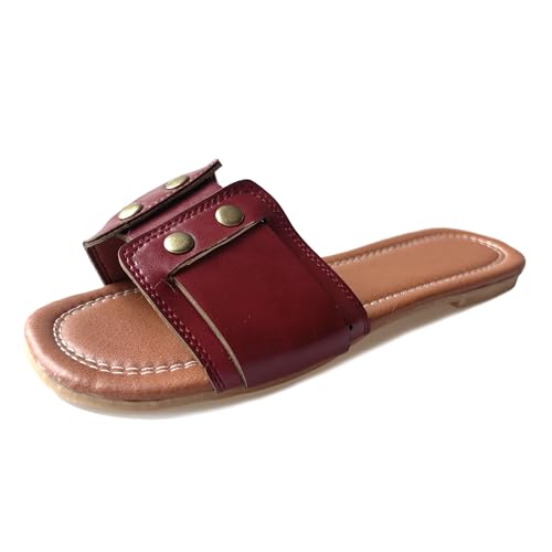 LarDorLin Strand Pantoffeln Damen Draußen Flip Flops Offene Zeh Hausschuhe Pantoffeln Leisure Sommer Sandales Komfort Outdooe Mule Rot Gr 39 EU (40 CN) von LarDorLin