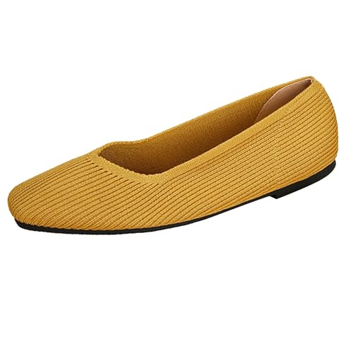 LarDorLin Stricken Ballet Flach Damen Square Toe Dolly Schuhe Ohne Verschluss Buro Loafer Arbeit Gehen Komfort Flach Schuhe Driving Gelb Gr 40.5 EU (42 Cn) von LarDorLin