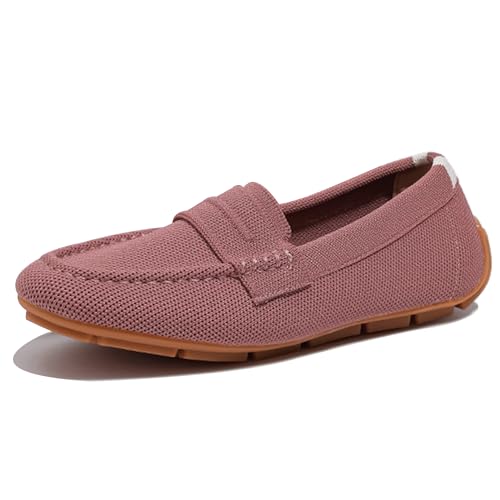 LarDorLin Stricken Loafer Damen Buro Arbeit Flach Ohne Verschluss Leisure Square Toe Ballet Dolly Schuhe Männer Driving Gehen Comfy Pink Gr 40.5 EU (42 Cn) von LarDorLin