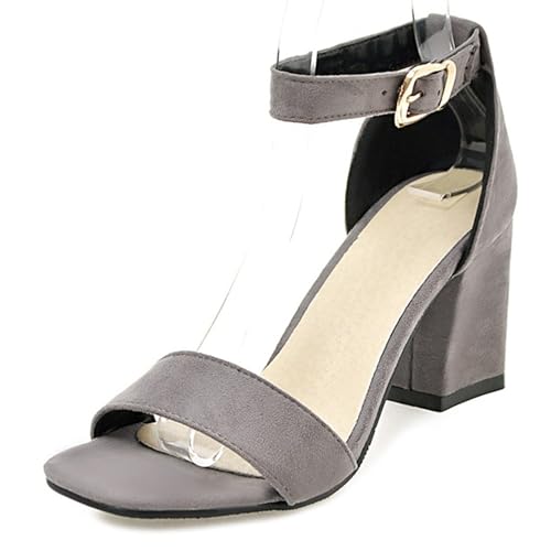LarDorLin Wildleder Block Sandalen Damen Offene Zeh Knöchelriemchen Sandals Schnalle Sommer Hochzeit Party Simple Chunky Buro Grau Gr 37 EU (38 CN) von LarDorLin