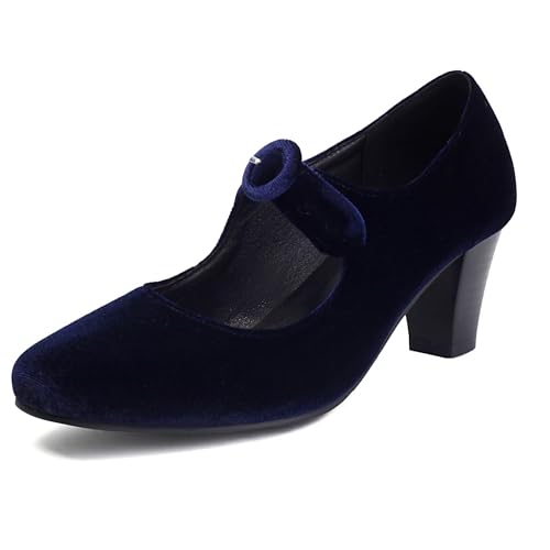 LarDorLin Wildleder Mary Jane Damen Knöchelriemchen Blockabsatz Square Toe Abend Formal Schuhe Schnalle Arbeit Pumps Elegant Cyan Gr 36.5 EU (37 Cn) von LarDorLin
