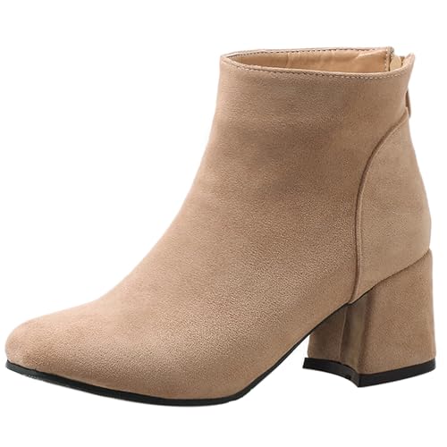 LarDorLin Winter Chelsea Damen Stiefeletten mit Blockabsatz Formal Buro Arbeit Warm Stiefeletten Zip Mode Wildleder Chunky Lack Aprikose Gr 34 EU von LarDorLin