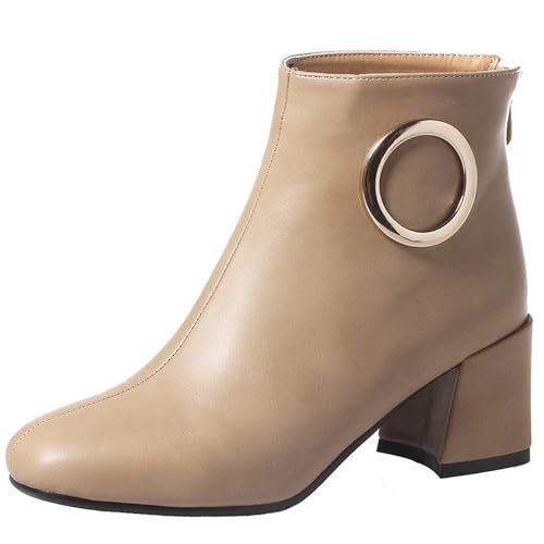 LarDorLin Winter Chelsea Damen Stiefeletten mit Blockabsatz Formal Buro Arbeit Warm Stiefeletten Zip Mode Wildleder Chunky Lack Aprikose Gr 44 EU (46 Cn) von LarDorLin