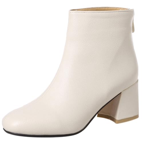LarDorLin Winter Chelsea Damen Stiefeletten mit Blockabsatz Formal Buro Arbeit Warm Stiefeletten Zip Mode Wildleder Chunky Lack Aprikose Gr 49 EU (51 Cn) von LarDorLin