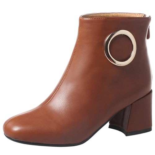 LarDorLin Winter Chelsea Damen Stiefeletten mit Blockabsatz Formal Buro Arbeit Warm Stiefeletten Zip Mode Wildleder Chunky Lack Braun Gr 33 EU von LarDorLin