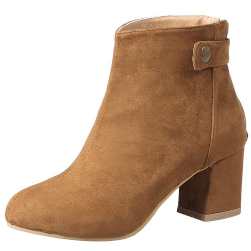 LarDorLin Winter Chelsea Damen Stiefeletten mit Blockabsatz Formal Buro Arbeit Warm Stiefeletten Zip Mode Wildleder Chunky Lack Braun Gr 41 EU (43 Cn) von LarDorLin