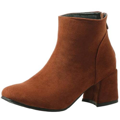 LarDorLin Winter Chelsea Damen Stiefeletten mit Blockabsatz Formal Buro Arbeit Warm Stiefeletten Zip Mode Wildleder Chunky Lack Gelb Gr 32 EU von LarDorLin