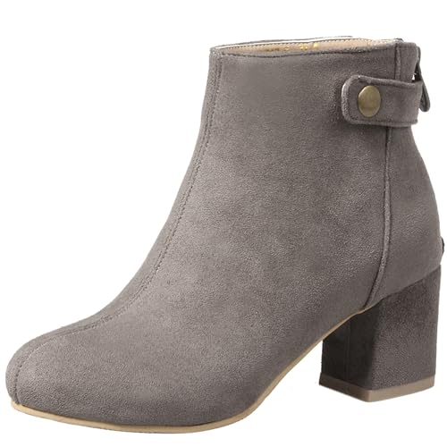 LarDorLin Winter Chelsea Damen Stiefeletten mit Blockabsatz Formal Buro Arbeit Warm Stiefeletten Zip Mode Wildleder Chunky Lack Grau Gr 32 EU von LarDorLin