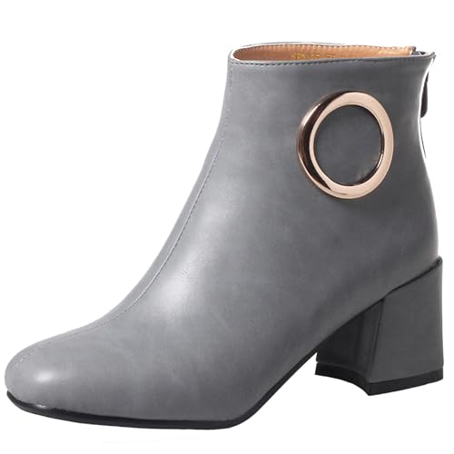 LarDorLin Winter Chelsea Damen Stiefeletten mit Blockabsatz Formal Buro Arbeit Warm Stiefeletten Zip Mode Wildleder Chunky Lack Grau Gr 34 EU von LarDorLin