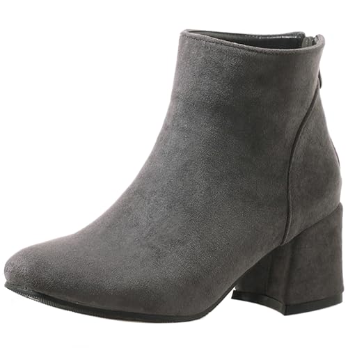 LarDorLin Winter Chelsea Damen Stiefeletten mit Blockabsatz Formal Buro Arbeit Warm Stiefeletten Zip Mode Wildleder Chunky Lack Grau Gr 36.5 EU (37 Cn) von LarDorLin