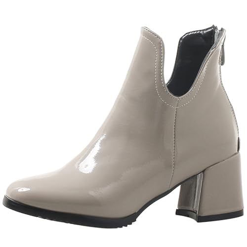 LarDorLin Winter Chelsea Damen Stiefeletten mit Blockabsatz Formal Buro Arbeit Warm Stiefeletten Zip Mode Wildleder Chunky Lack Grau Gr 46 EU (48 Cn) von LarDorLin
