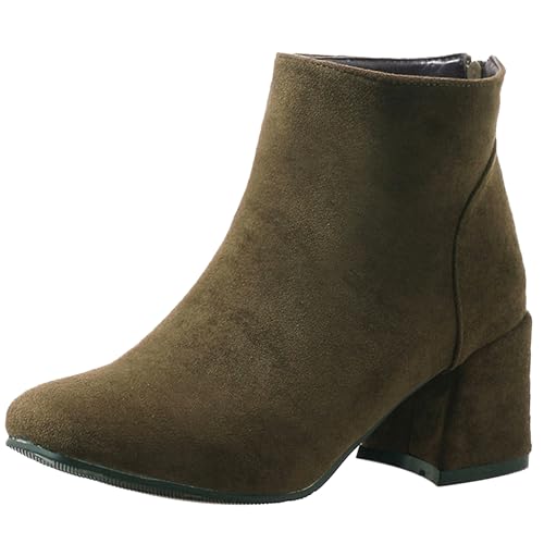 LarDorLin Winter Chelsea Damen Stiefeletten mit Blockabsatz Formal Buro Arbeit Warm Stiefeletten Zip Mode Wildleder Chunky Lack Khaki Gr 36.5 EU (37 Cn) von LarDorLin
