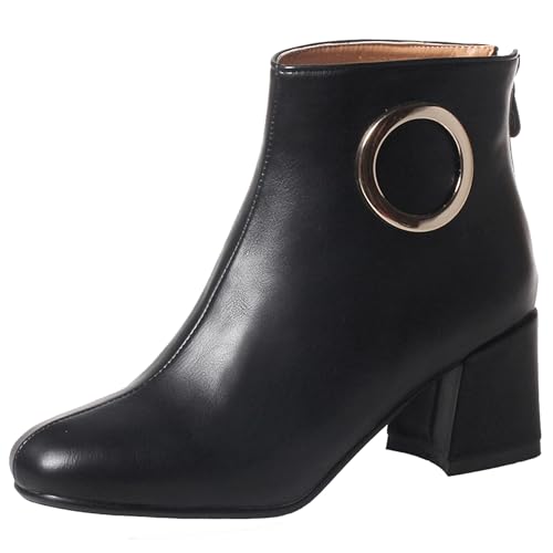 LarDorLin Winter Chelsea Damen Stiefeletten mit Blockabsatz Formal Buro Arbeit Warm Stiefeletten Zip Mode Wildleder Chunky Lack Schwarz Gr 33 EU von LarDorLin