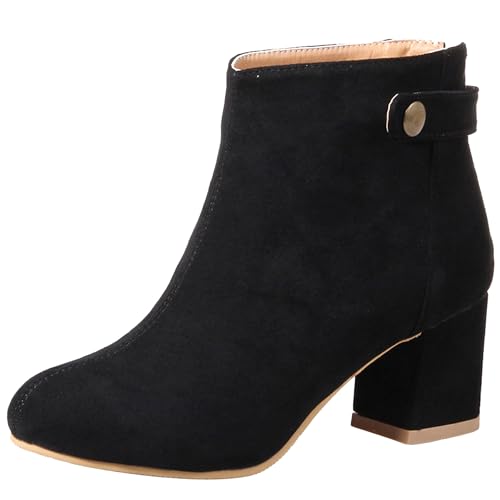 LarDorLin Winter Chelsea Damen Stiefeletten mit Blockabsatz Formal Buro Arbeit Warm Stiefeletten Zip Mode Wildleder Chunky Lack Schwarz Gr 36.5 EU (37 Cn) von LarDorLin