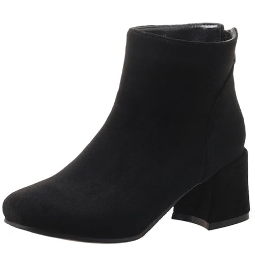 LarDorLin Winter Chelsea Damen Stiefeletten mit Blockabsatz Formal Buro Arbeit Warm Stiefeletten Zip Mode Wildleder Chunky Lack Schwarz Gr 42 EU (44 Cn) von LarDorLin