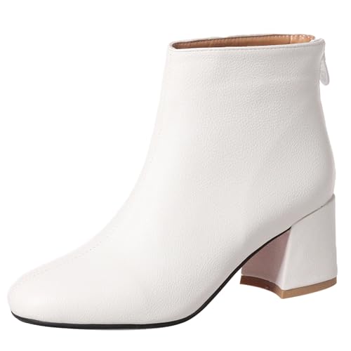 LarDorLin Winter Chelsea Damen Stiefeletten mit Blockabsatz Formal Buro Arbeit Warm Stiefeletten Zip Mode Wildleder Chunky Lack Weiß Gr 43 EU (45 Cn) von LarDorLin