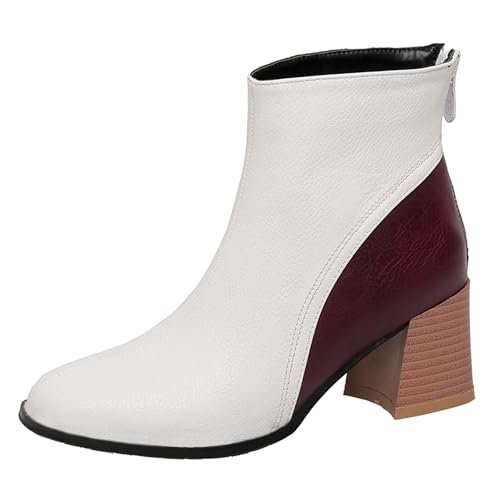 LarDorLin Winter Chelsea Damen Stiefeletten mit Blockabsatz Formal Buro Arbeit Warm Stiefeletten Zip Mode Wildleder Chunky Lack Weiß Gr 50 EU (52 Cn) von LarDorLin