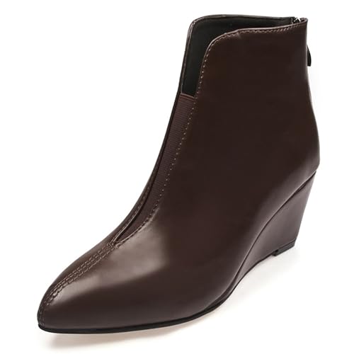 LarDorLin Winter Keilabsatz Damen Pointed Toe Stiefeletten Buro Arbeit Formal Höhe Ferse Elegant Abend Formal Warm Stiefeletten Braun Gr 40.5 EU (42 Cn) von LarDorLin