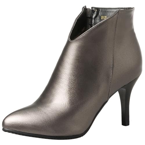 LarDorLin Winter Mittelhohe Stiefel Damen Formal Stiefeletten Buro Arbeit Stiletto Zip Warm Stiefeletten Bogen Elegant Abend Chelsea Grau Gr 35 EU von LarDorLin