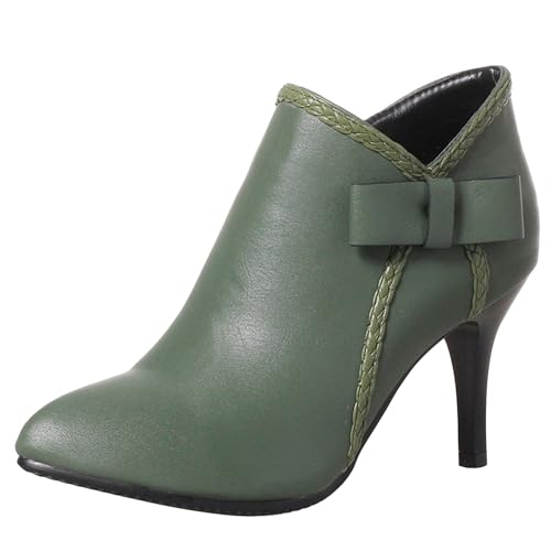 LarDorLin Winter Mittelhohe Stiefel Damen Formal Stiefeletten Buro Arbeit Stiletto Zip Warm Stiefeletten Bogen Elegant Abend Chelsea Grün Gr 46 EU (48 Cn) von LarDorLin
