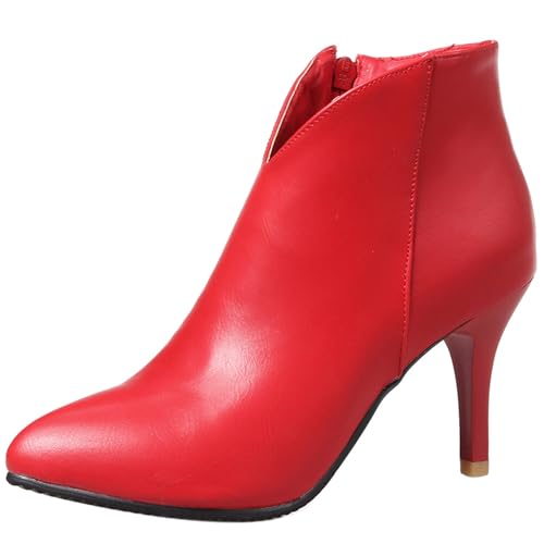 LarDorLin Winter Mittelhohe Stiefel Damen Formal Stiefeletten Buro Arbeit Stiletto Zip Warm Stiefeletten Bogen Elegant Abend Chelsea Rot Gr 32 EU von LarDorLin