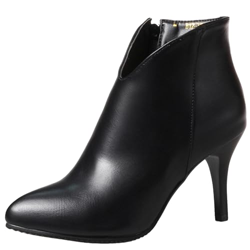 LarDorLin Winter Mittelhohe Stiefel Damen Formal Stiefeletten Buro Arbeit Stiletto Zip Warm Stiefeletten Bogen Elegant Abend Chelsea Schwarz Gr 36 EU von LarDorLin