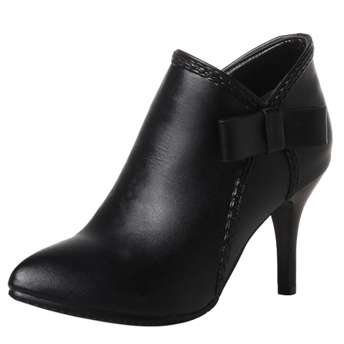 LarDorLin Winter Mittelhohe Stiefel Damen Formal Stiefeletten Buro Arbeit Stiletto Zip Warm Stiefeletten Bogen Elegant Abend Chelsea Schwarz-P Gr 39 EU (40 Cn) von LarDorLin