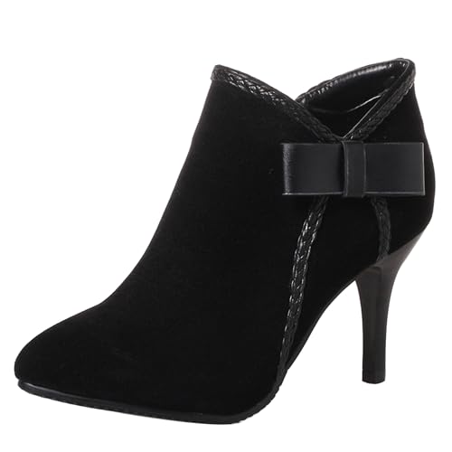 LarDorLin Winter Mittelhohe Stiefel Damen Formal Stiefeletten Buro Arbeit Stiletto Zip Warm Stiefeletten Bogen Elegant Abend Chelsea Schwarz-S Gr 34 EU von LarDorLin