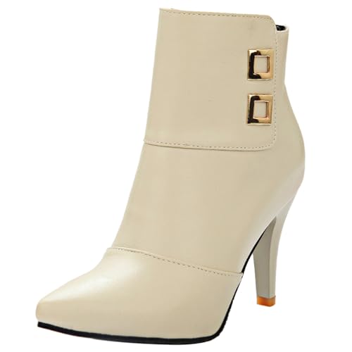 LarDorLin Winter Stilettos Damen Pointed Toe Stiefeletten Buro Formal Höhe Ferse Zip Chelsea Elegant Bridal Stiefeletten Beige Gr 36.5 EU (37 Cn) von LarDorLin