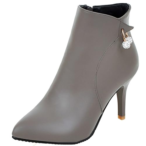 LarDorLin Winter Stilettos Damen Pointed Toe Stiefeletten Buro Formal Höhe Ferse Zip Chelsea Elegant Bridal Stiefeletten Grau Gr 32 EU von LarDorLin