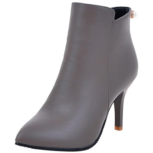 LarDorLin Winter Stilettos Damen Pointed Toe Stiefeletten Buro Formal Höhe Ferse Zip Chelsea Elegant Bridal Stiefeletten Grau Gr 39 EU (40 Cn) von LarDorLin