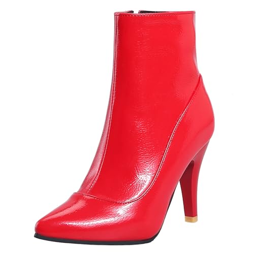 LarDorLin Winter Stilettos Damen Pointed Toe Stiefeletten Buro Formal Höhe Ferse Zip Chelsea Elegant Bridal Stiefeletten Rot Gr 44 EU (46 Cn) von LarDorLin