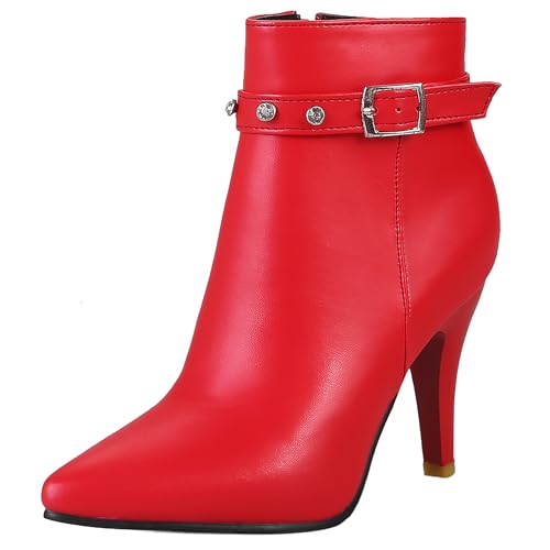 LarDorLin Winter Stilettos Damen Pointed Toe Stiefeletten Buro Formal Höhe Ferse Zip Chelsea Elegant Bridal Stiefeletten Rot Gr 46 EU (48 Cn) von LarDorLin