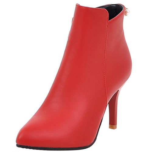 LarDorLin Winter Stilettos Damen Pointed Toe Stiefeletten Buro Formal Höhe Ferse Zip Chelsea Elegant Bridal Stiefeletten Rot Gr 47 EU (49 Cn) von LarDorLin