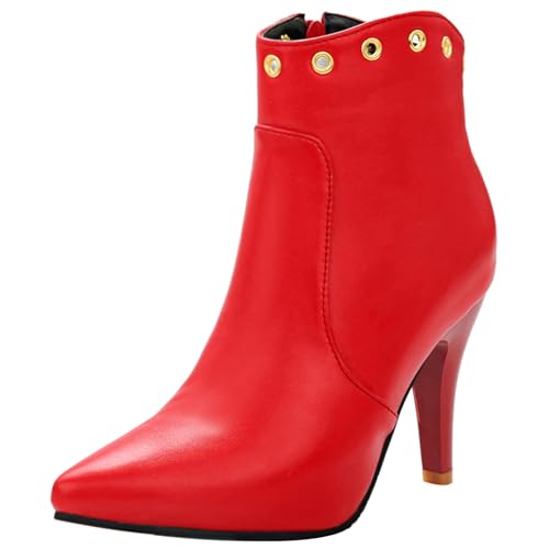 LarDorLin Winter Stilettos Damen Pointed Toe Stiefeletten Buro Formal Höhe Ferse Zip Chelsea Elegant Bridal Stiefeletten Rot Gr 48 EU (50 Cn) von LarDorLin