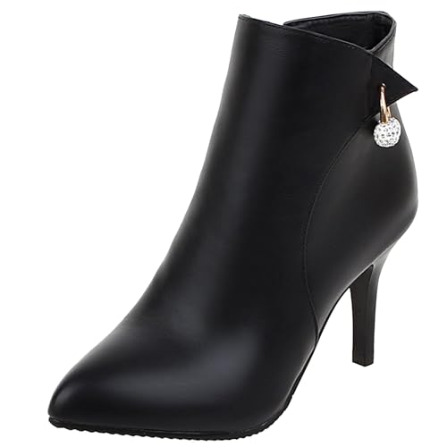 LarDorLin Winter Stilettos Damen Pointed Toe Stiefeletten Buro Formal Höhe Ferse Zip Chelsea Elegant Bridal Stiefeletten Schwarz Gr 37 EU (38 Cn) von LarDorLin