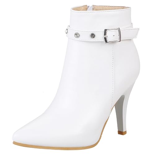 LarDorLin Winter Stilettos Damen Pointed Toe Stiefeletten Buro Formal Höhe Ferse Zip Chelsea Elegant Bridal Stiefeletten Weiß Gr 34 EU von LarDorLin
