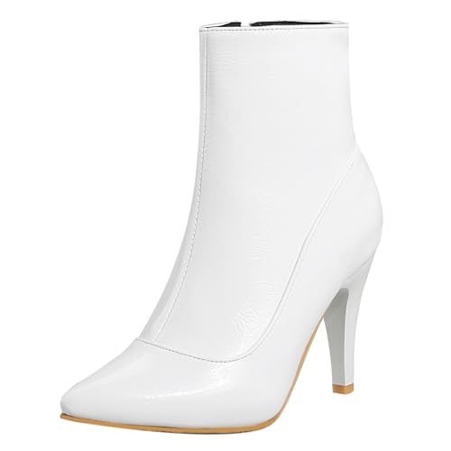 LarDorLin Winter Stilettos Damen Pointed Toe Stiefeletten Buro Formal Höhe Ferse Zip Chelsea Elegant Bridal Stiefeletten Weiß Gr 43 EU (45 Cn) von LarDorLin