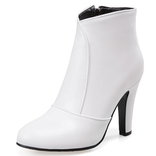 LarDorLin Winter Stilettos Damen Pointed Toe Stiefeletten Buro Formal Höhe Ferse Zip Chelsea Elegant Bridal Stiefeletten Weiß Gr 48 EU (50 Cn) von LarDorLin