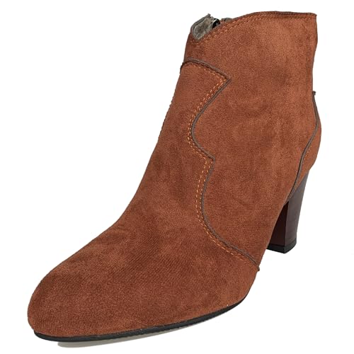 LarDorLin Zip Chelsea Damen Blockabsatz Wildleder Stiefeletten Vintage Winter Pointed Toe Western Cowboy Chunky Stiefeletten Camel Gr 40.5 EU (42 Cn) von LarDorLin