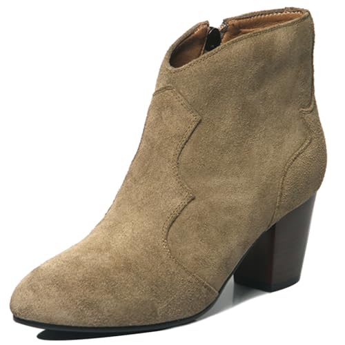 LarDorLin Zip Chelsea Damen Blockabsatz Wildleder Stiefeletten Vintage Winter Pointed Toe Western Cowboy Chunky Stiefeletten Grün Gr 35 EU von LarDorLin