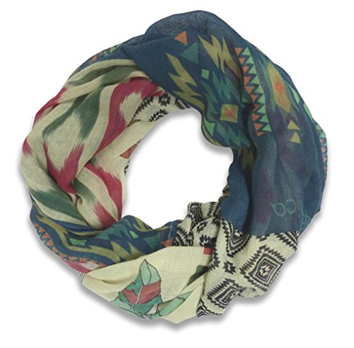 Lara & Anica - Modal Azteken Loop Schal blau rot grün orange beige - Schlauchschal Rundschal - Gr. 2 x 90 x 100 cm von Lara & Anica
