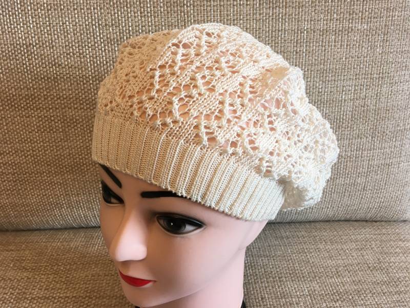 Baskenmütze Aus Baumwolle Mit Spitze - Sommer Sonnenhut von LaraKnitStudio