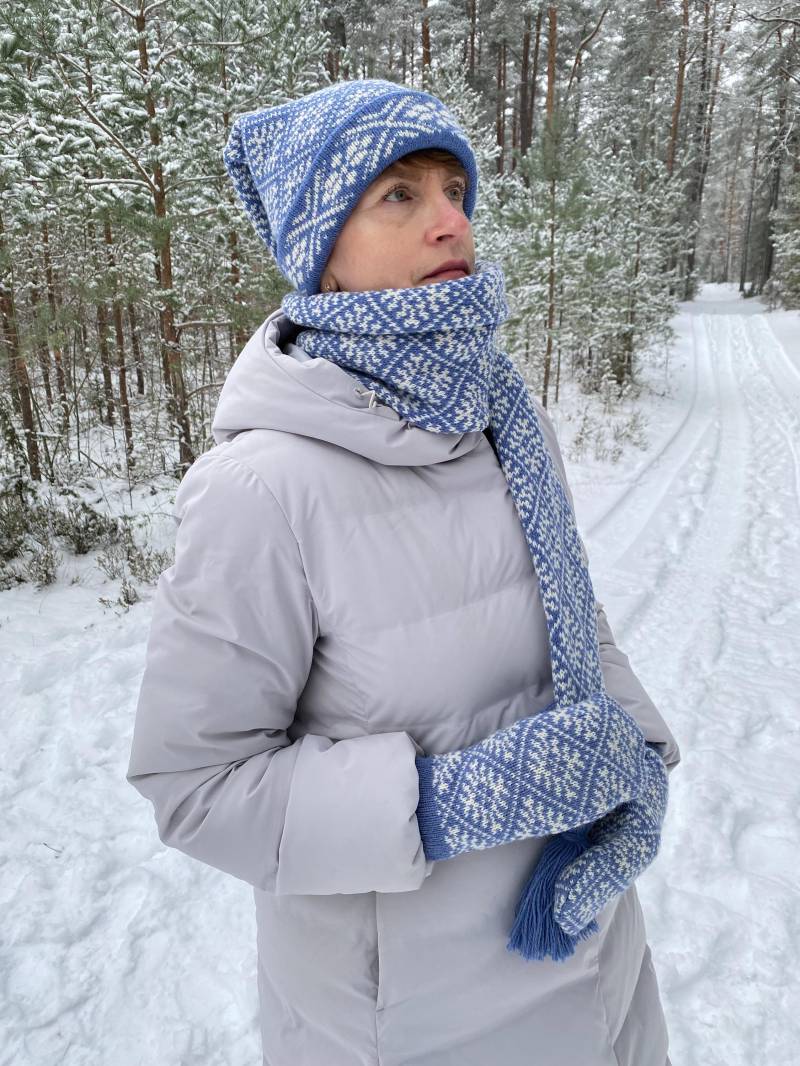Blaue Und Weiße Schneeflocke Wolle Stricken Schal Mütze - Unisex Winter Zipfelmütze Blaue Und Weiße Schneeflocke Wolle Stricken Schal Mütze - Unisex Winter Zipfelmütze von LaraKnitStudio