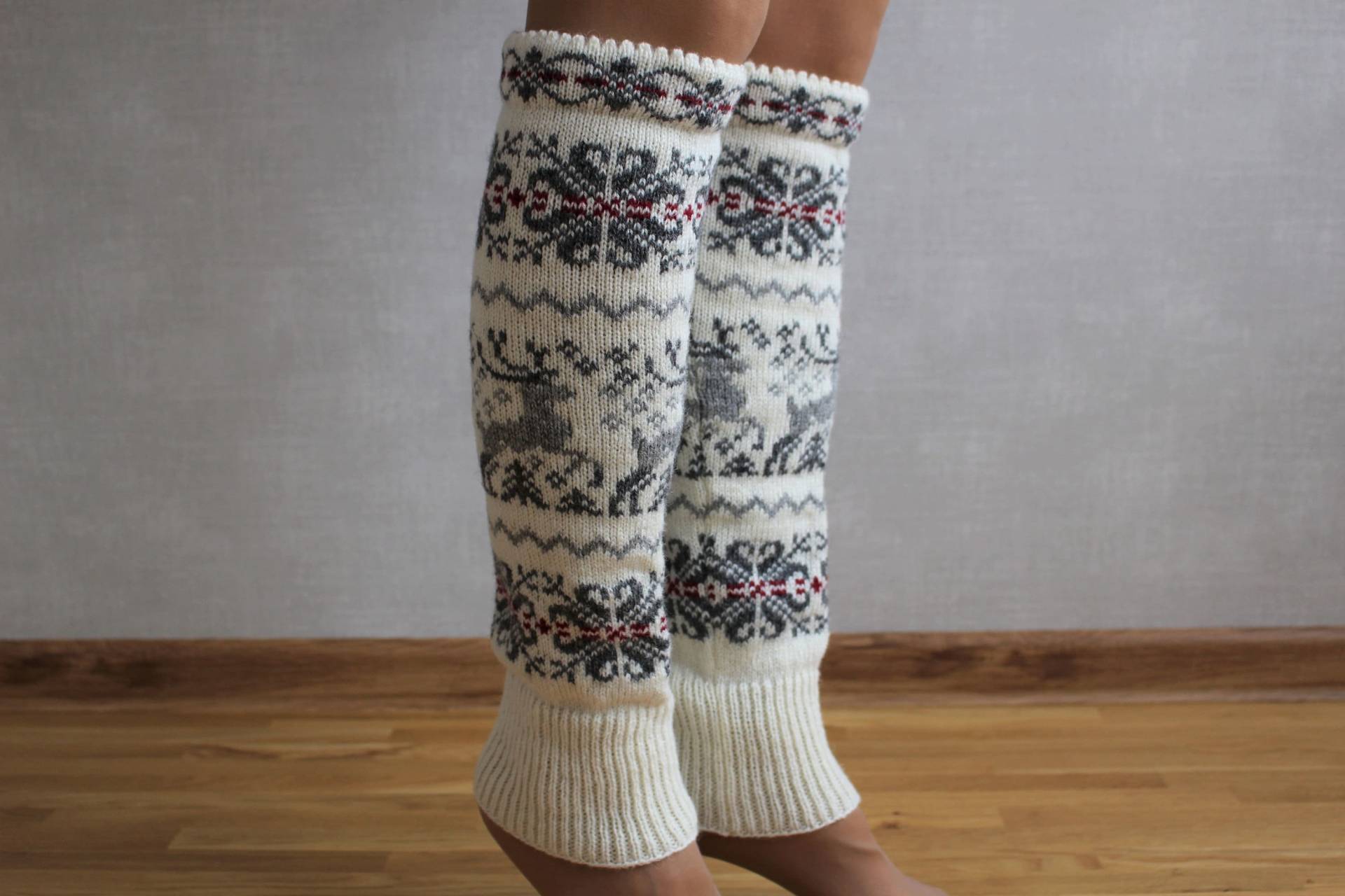 Norweger Strickwolle Stulpen, Reh Weihnachtsgeschenk von LaraKnitStudio