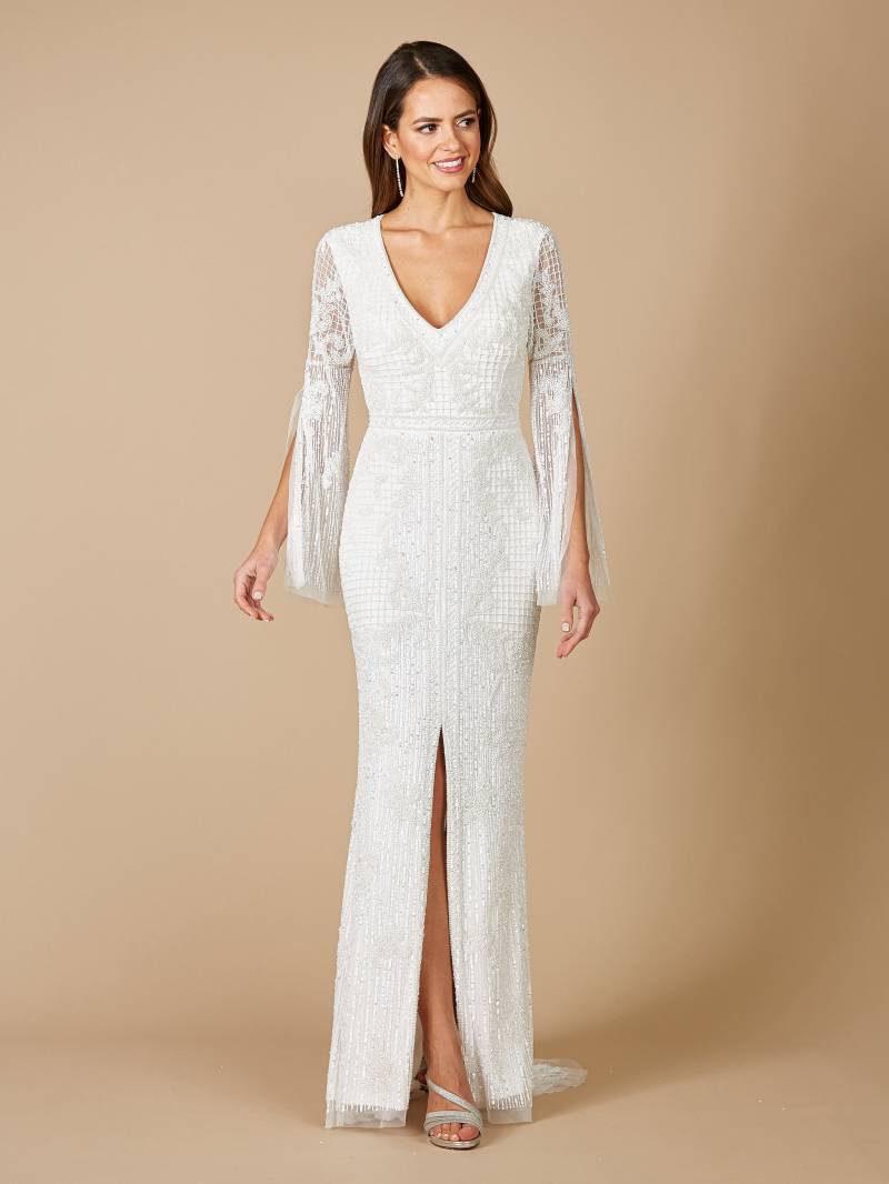 Lara Fallon Langarm Perlen Brautkleid von LaraNewYork