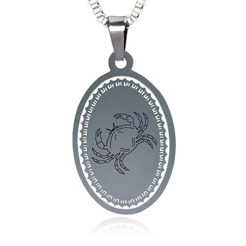 LaraZeidler Berlin Sternzeichen-Kette Krebs Edelstahl Astrologie Schmuck mit ovalem Sternbild-Anhänger - Horoskop Tierkreis-Zeichen als Geschenk für Damen und Herren von LaraZeidler Berlin