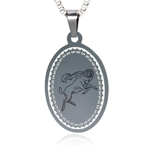 LaraZeidler Berlin Sternzeichen-Kette Widder Edelstahl Astrologie Schmuck mit ovalem Sternbild-Anhänger - Horoskop Tierkreis-Zeichen als Geschenk für Damen und Herren von LaraZeidler Berlin