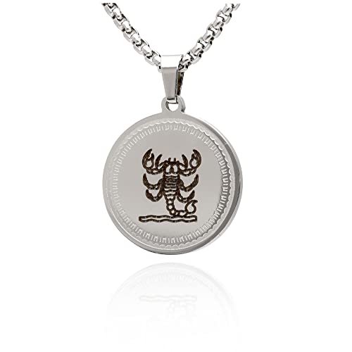 LaraZeidler Berlin Sternzeichen Kette individuelle Namen Datum Gravur auf der Rückseite für Damen und Herren Edelstahl mit Tierkreis Sternbild Zodiac Anhänger Skorpion von LaraZeidler Berlin